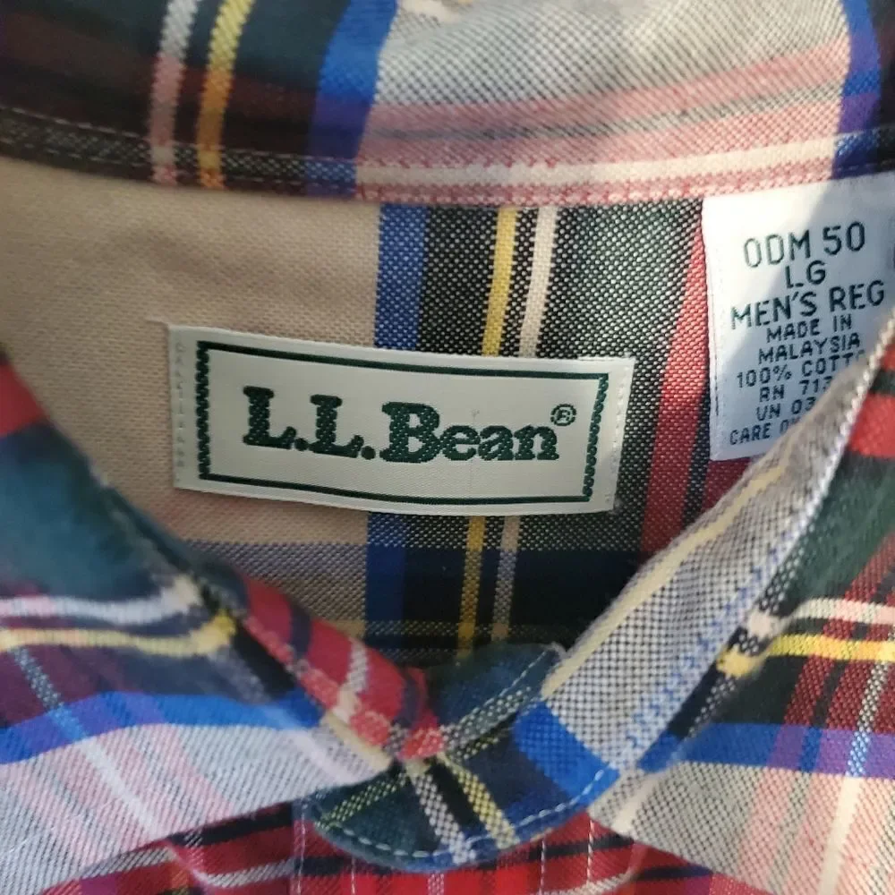 LL Bean Traditional Fit Men's L Multicolored Plaid Flannel L/S Shirt | EUC